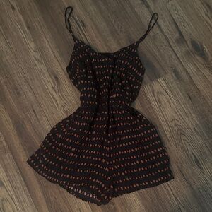 LOFT Black Romper with Red Polka Dots
